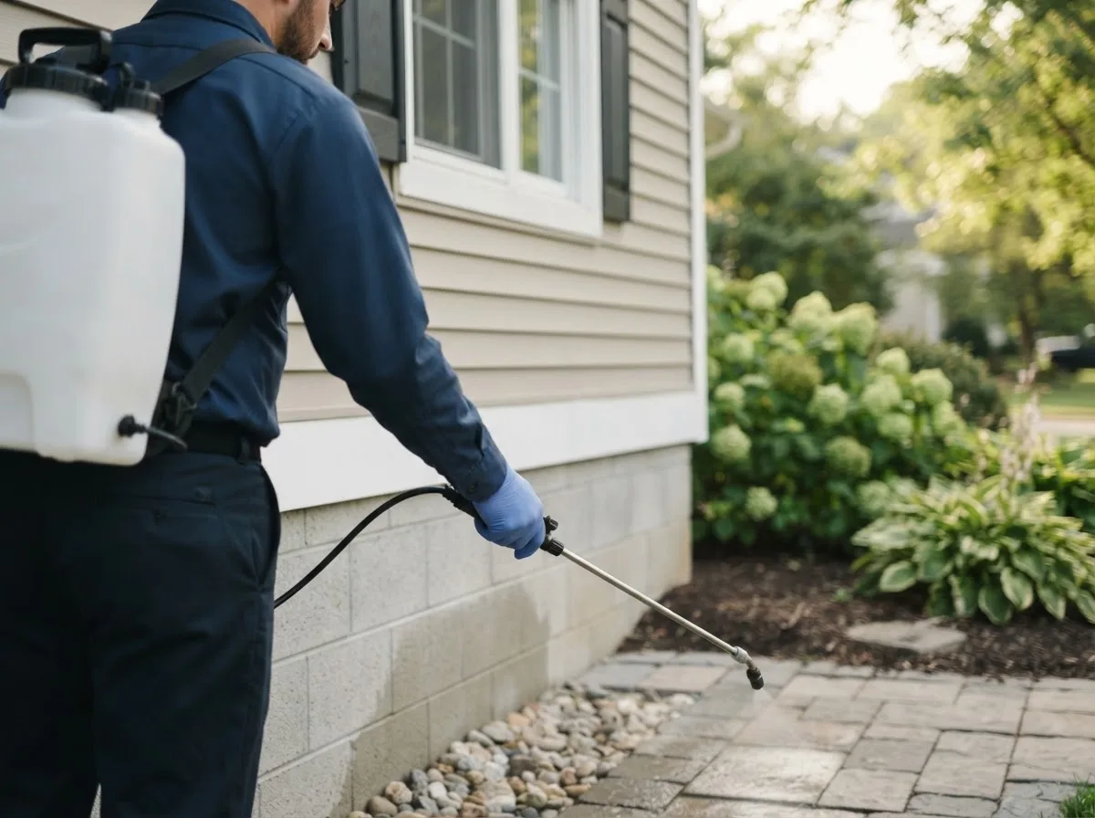 Pest control technician inspecting a home in Juneau, WI